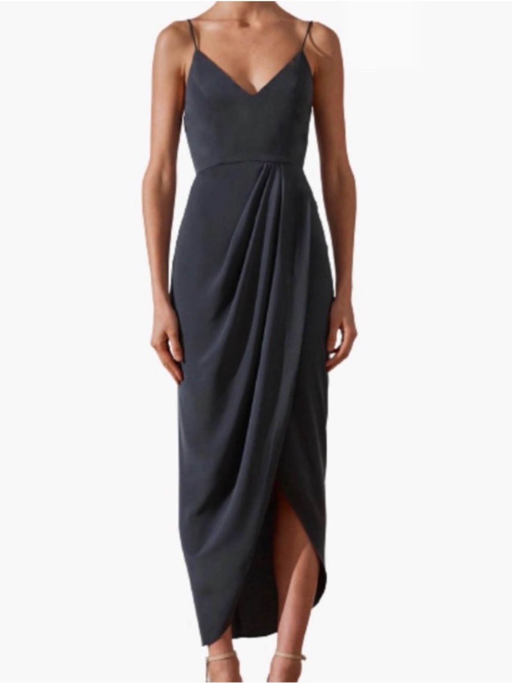 Shona Joy Charcoal Draped Tulip Hem Dress